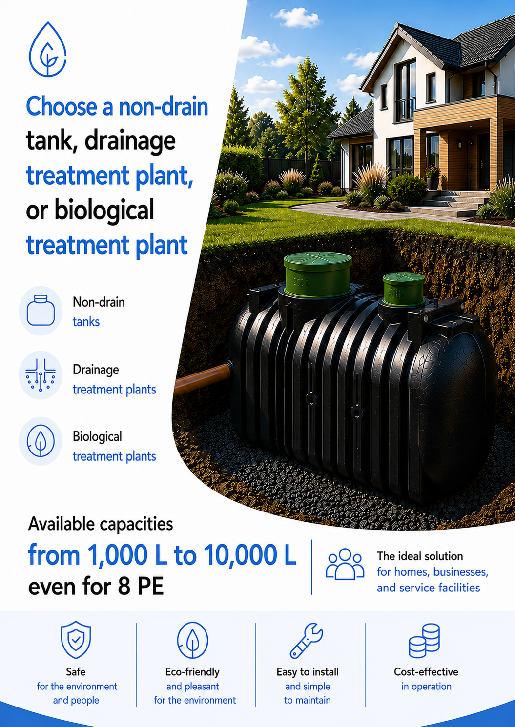 Biological, drainage, tunnel and septic tank treatment plants